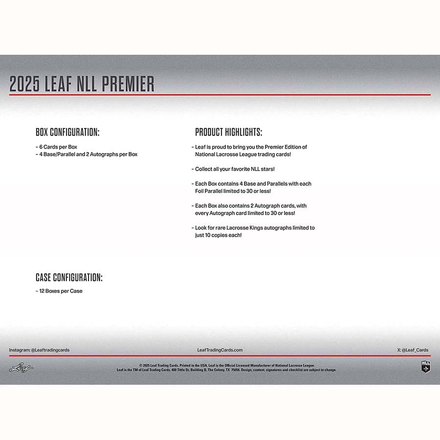 2025 Leaf National Lacrosse League Premier Hobby